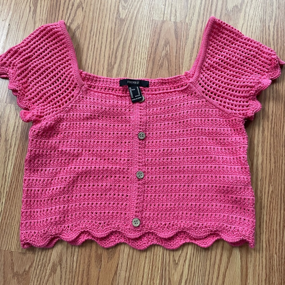Bright Pink “Forever 21” Crochet Knitted Crop Top